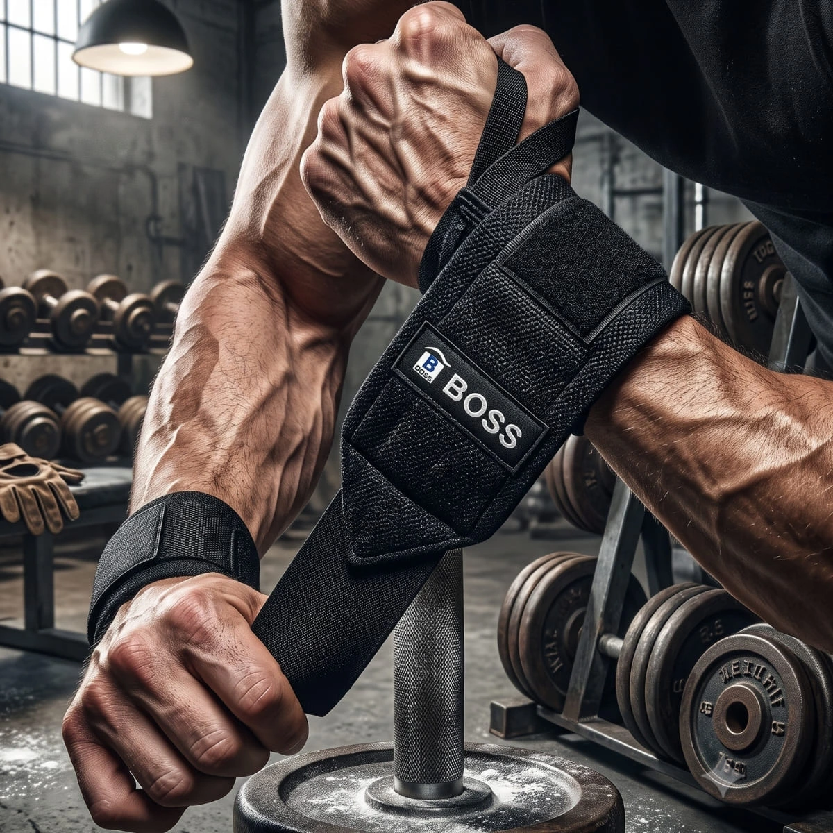 Alpha BOSS Heavy-Duty Wrist Wraps by AlphagearX BD for joint stability and heavy pressing in Bangladesh.
