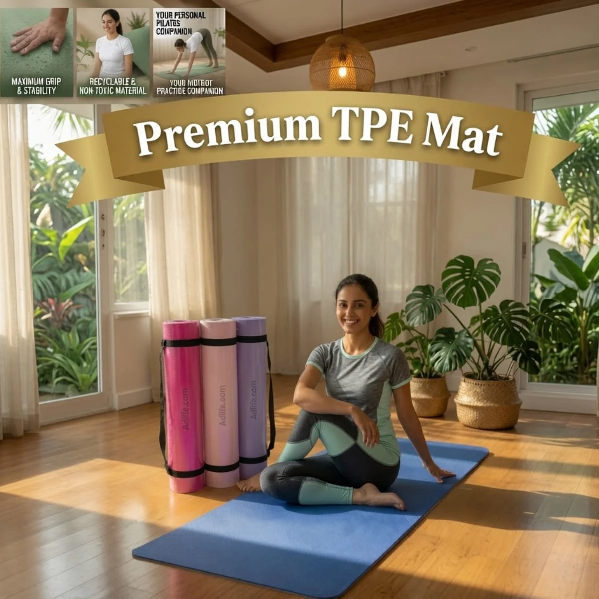 Alpha Premium TPE Yoga Mat by AlphagearX BD for yoga, pilates, and home fitness in Bangladesh.