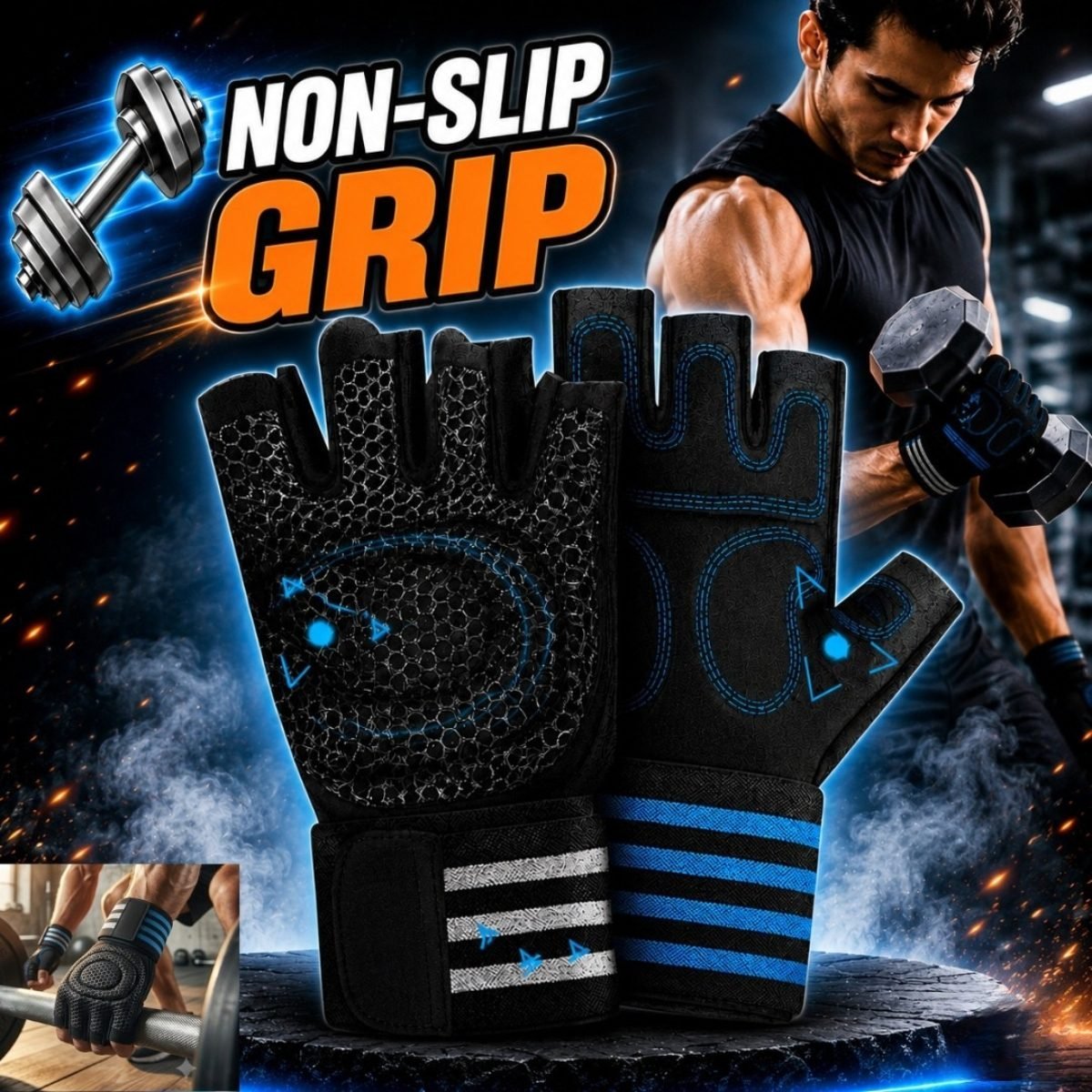 Alpha Pro Non-Slip Weightlifting Gloves by AlphagearX BD for secure grip and wrist support during gym workouts in Bangladesh.
