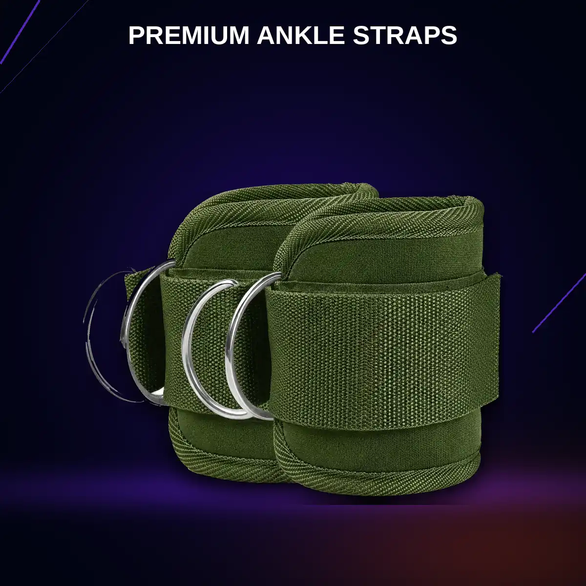 Premium olive green padded ankle straps with double D-rings by AlphagearX BD for cable machine leg workouts in Bangladesh. Premium Ankle Straps for Cable Machine
