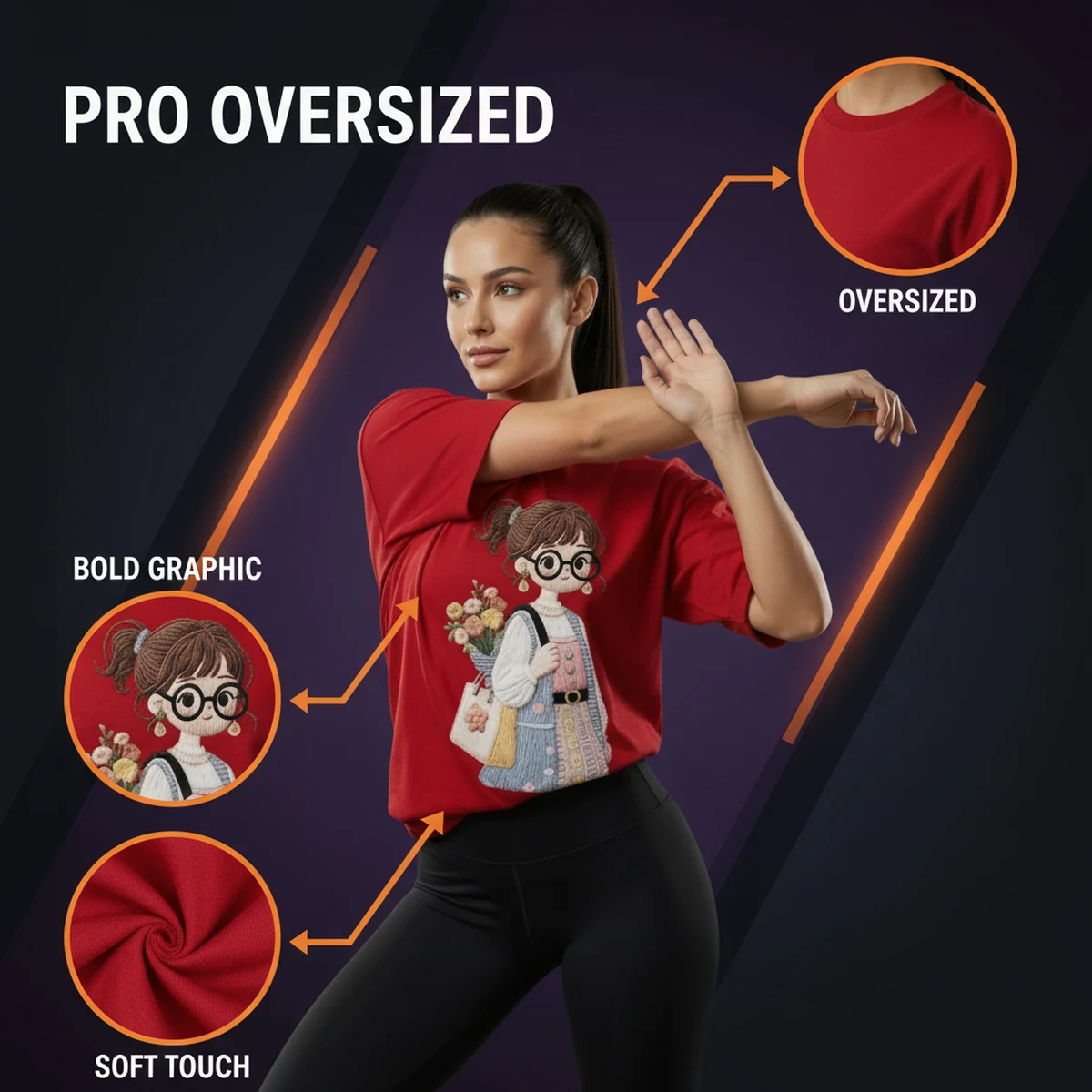 Red Oversized Graphic T-Shirt by AlphagearX BD for yoga, gym & casual wear in Bangladesh.
