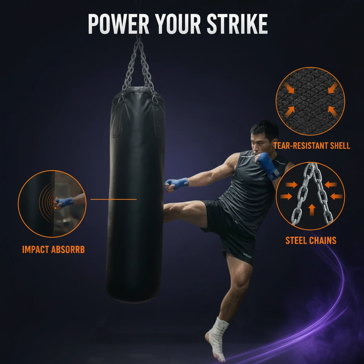 Professional heavy-duty punching bag by AlphagearX BD for boxing and cardio training in Bangladesh.