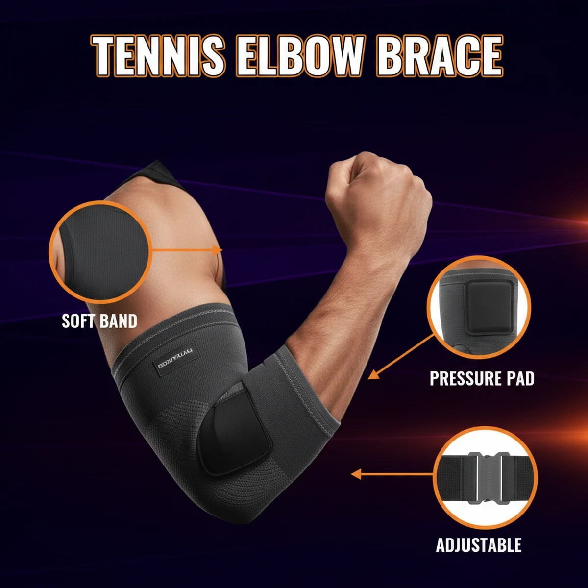 Adjustable Tennis Elbow Brace by AlphagearX BD for Pain Relief and Joint Support in Bangladesh.