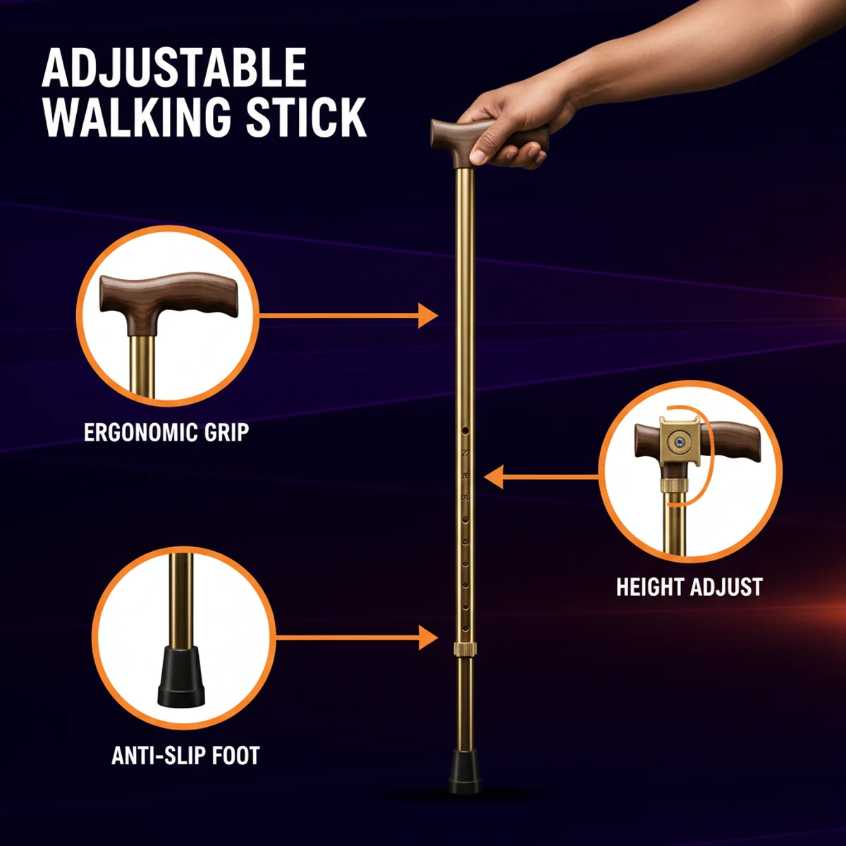 Adjustable Walking Stick by AlphagearX BD for balance and mobility support in Bangladesh.