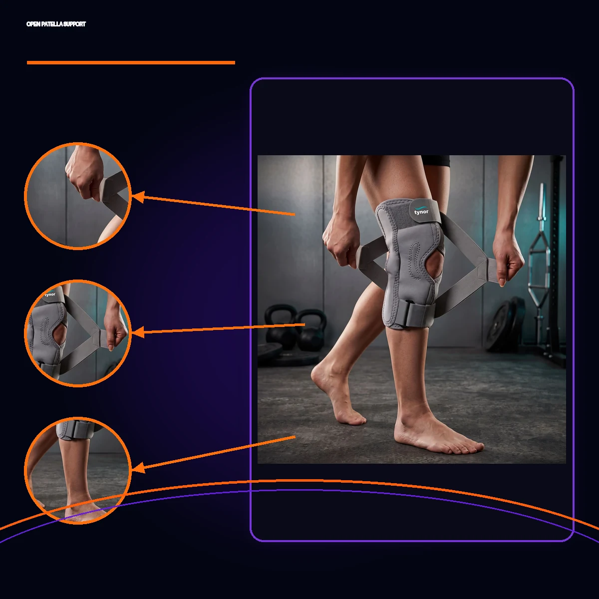 Adjustable Open Patella Knee Brace by AlphagearX BD for joint support, stability, and injury recovery in Bangladesh.