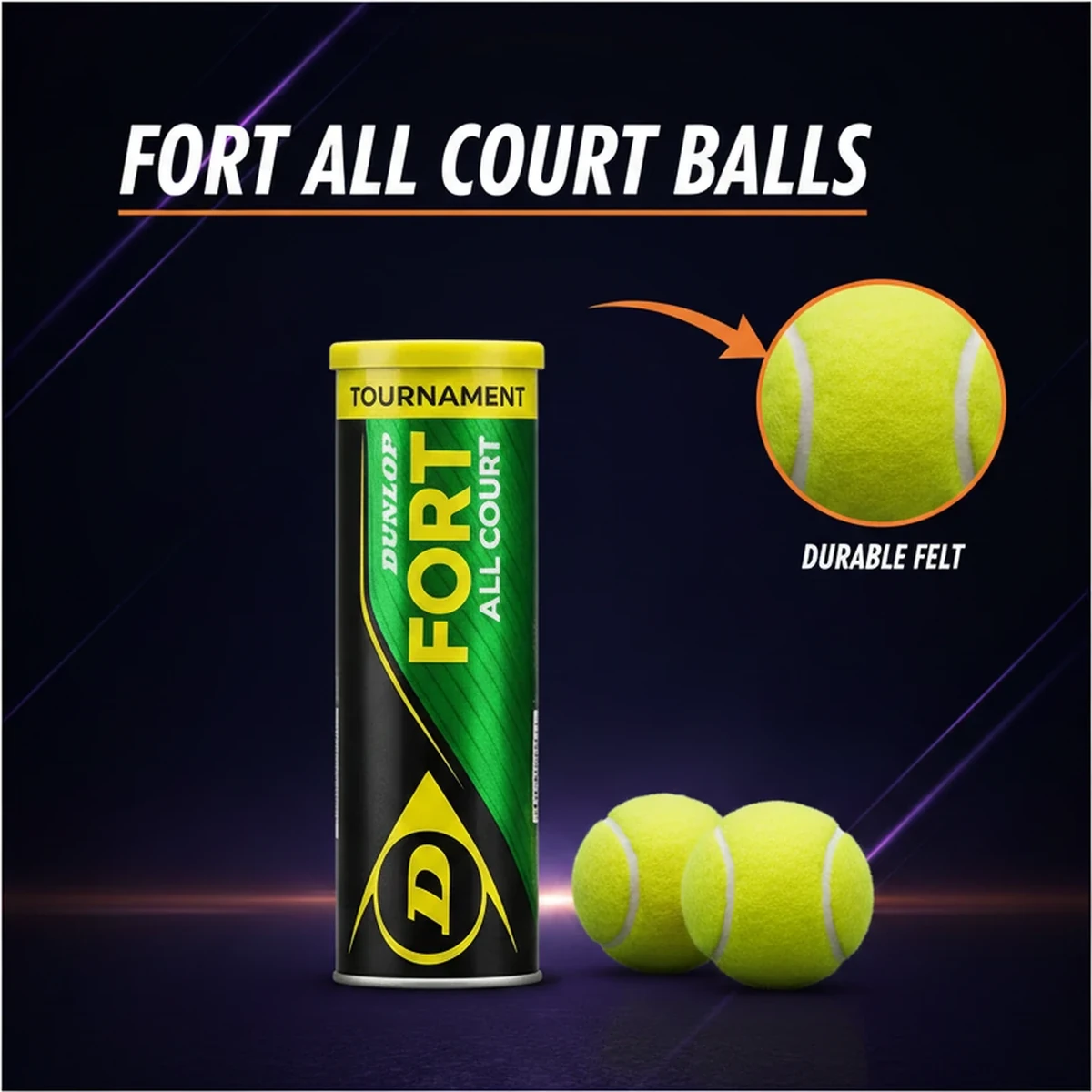 Dunlop Fort All Court Tennis Balls by AlphagearX BD for competitive tennis matches in Bangladesh.