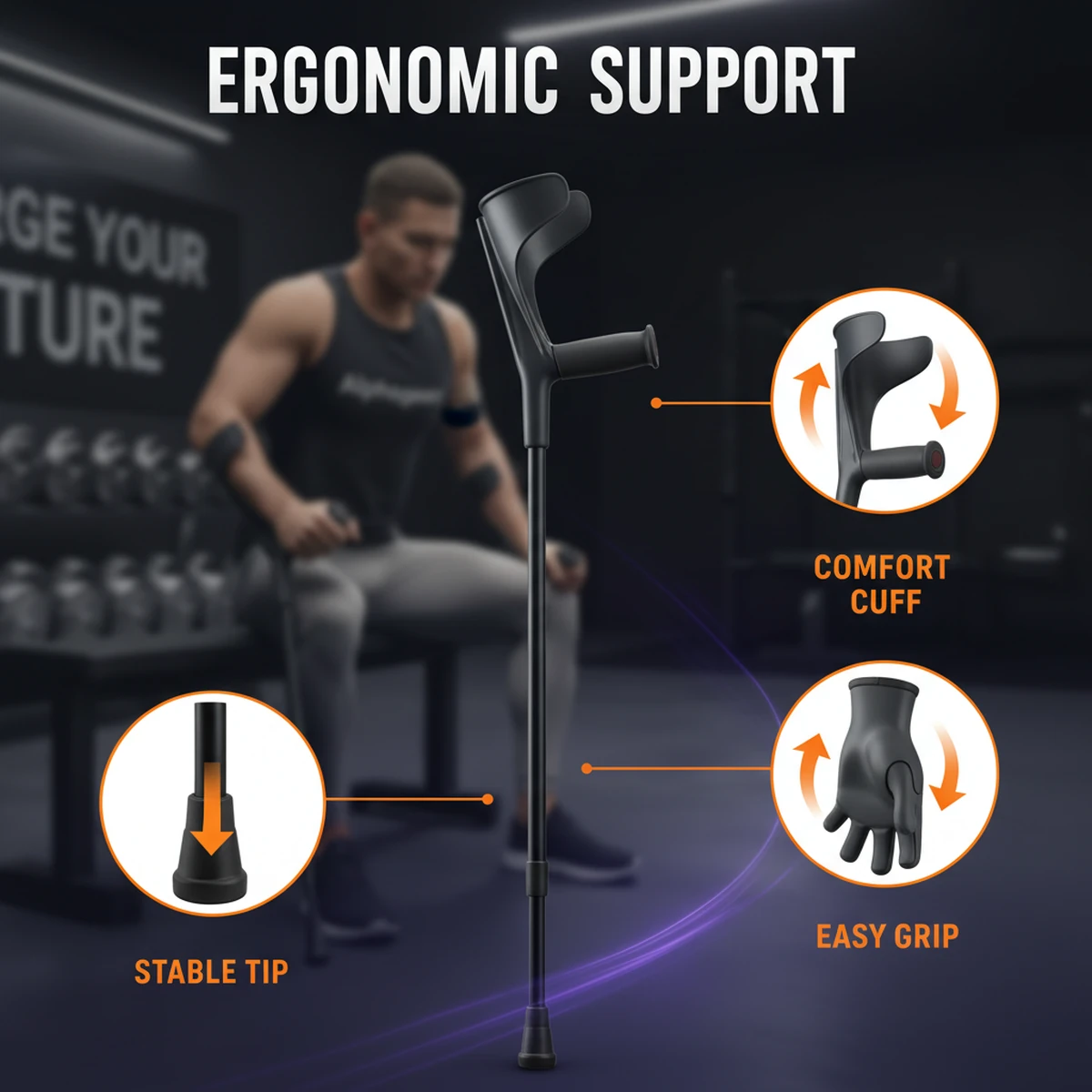 Ergonomic Forearm Crutch by AlphagearX BD for injury recovery and mobility support in Bangladesh.