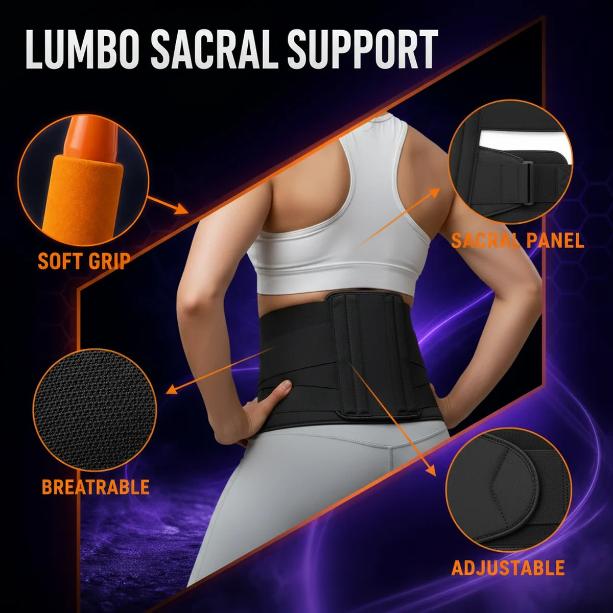Lumbo Sacral Back Support Belt by AlphagearX BD for lower back pain relief and stabilization in Bangladesh.