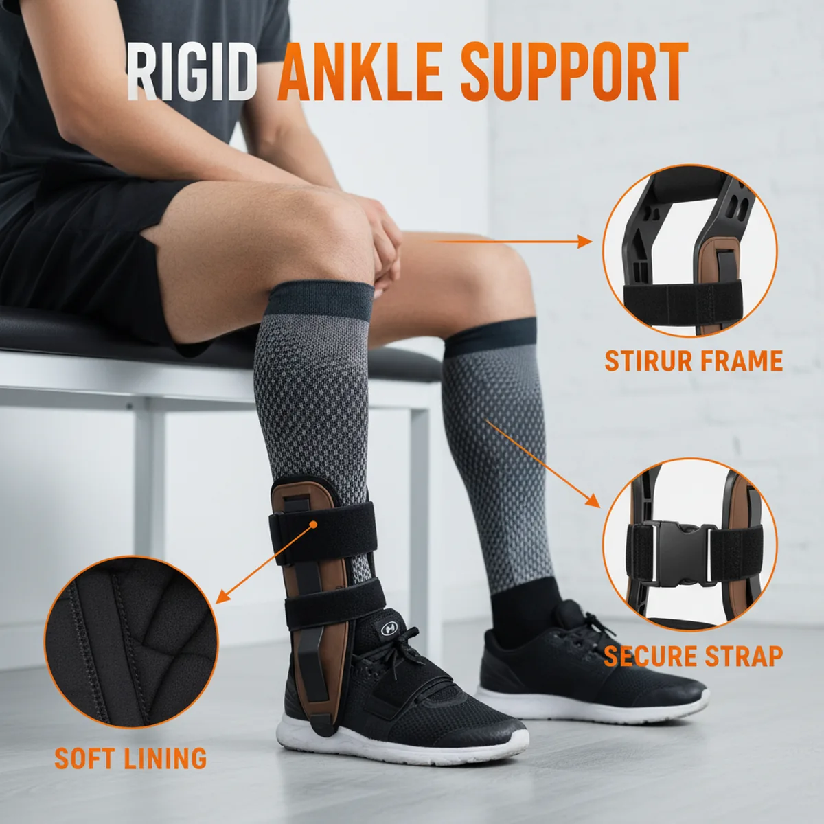 Rigid Stirrup Ankle Brace by AlphagearX BD for ankle sprain recovery and stabilization in Bangladesh.