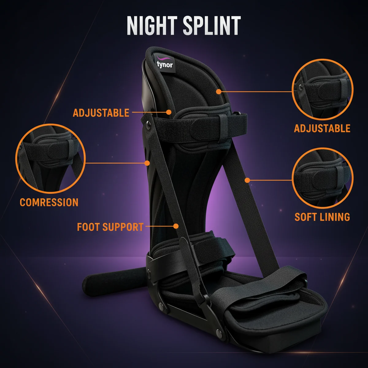 Tynor Premium PF Night Splint by AlphagearX BD for plantar fasciitis relief and foot drop support in Bangladesh.