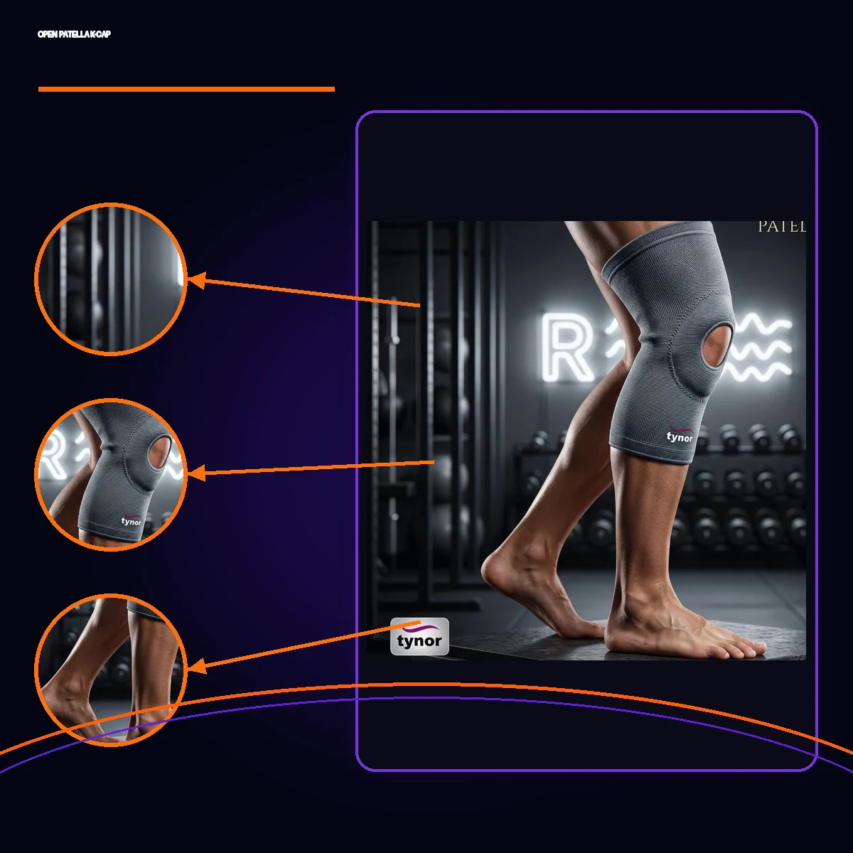 Tynor Premium K. Cap Open Patella by AlphagearX BD for knee stabilization and joint support in Bangladesh.
